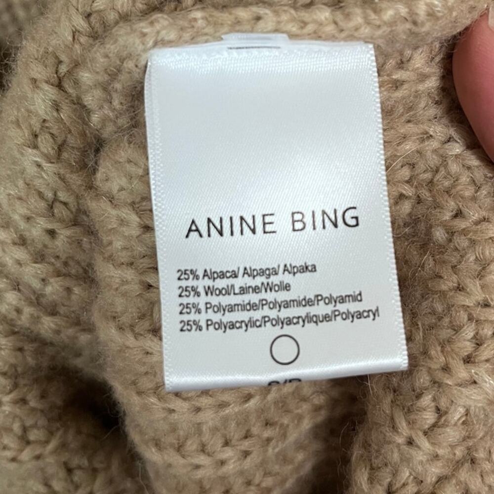 Anine Bing Sydney Turtleneck Sweater Tan Alpaca Wool Blend Ribbed Knit Small - Picture 6 of 7
